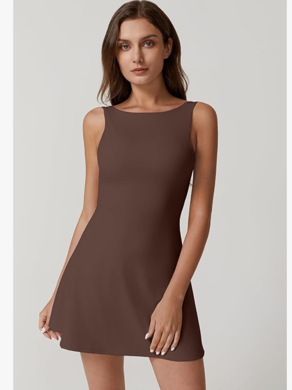 QINSEN Womens Open Back Dress Built in Shorts, athletic Dress with Pockets